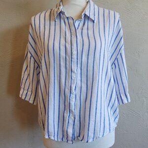 H&M Stripped Linen Cropped Button Up